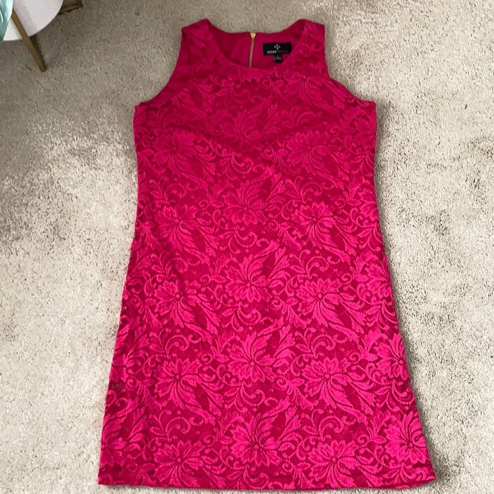 Ronni Nicole hot pink lace dress